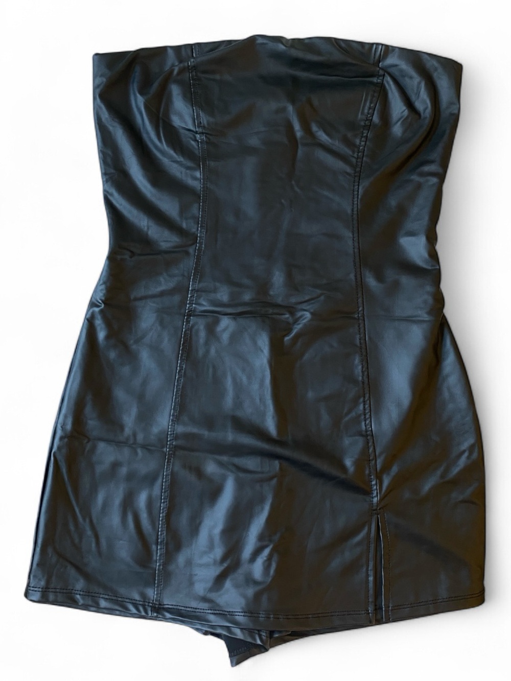 Strapless Black Faux Leather Mini Dress